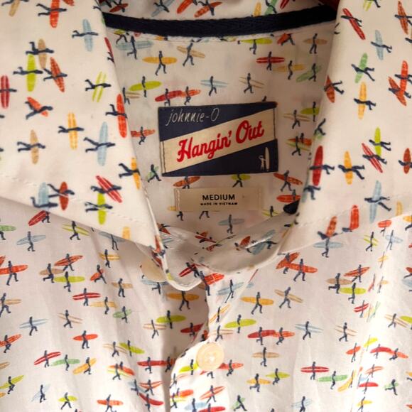 Johnnie-O Hangin' Out Button Down Shirt All Over Print Surf Board Men’s Medium - Picture 3 of 7